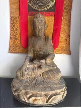 Hand-Carved Wooden Buddha Sculpture – Nepalese / Himalayan – 18” Tall